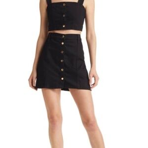 NEW Reformation Chrissy Black Denim Skirt Set Button Up, Two Pc Set, Size 8 NWT